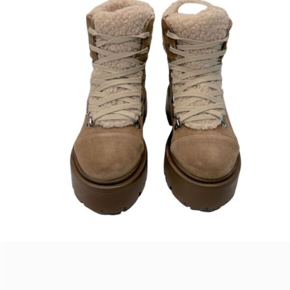 Steve Madden Reven oatmeal suede 1 1/4" stacked heel platform boots size 6 NWT - Picture 2 of 8
